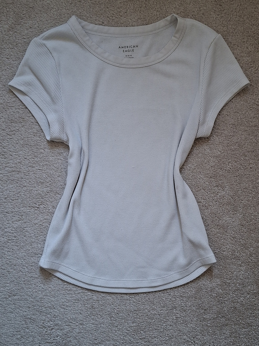 American Eagle White Ribbed Short Sleeve Tee